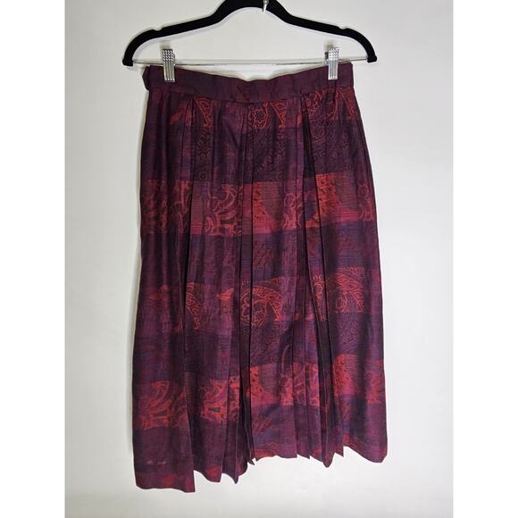 Vintage Geiger of Austria -Pleated Midi Skirt - Wool Burgundy -Size M 40 - Picture 2 of 5